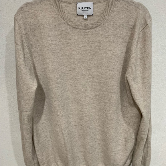 Kujten Men's Crewneck Sweater in Light Beige 100% Cashmere Large